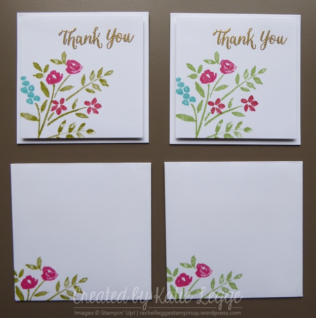 Stampin' Up! simple 'Thank' You' mini 3x3%22 card using the new Number of Year stamp set | Two different colour versions, shown with matching stamped envelopes | Created by Katie Legge rachelleggestampinup.wordpress.com